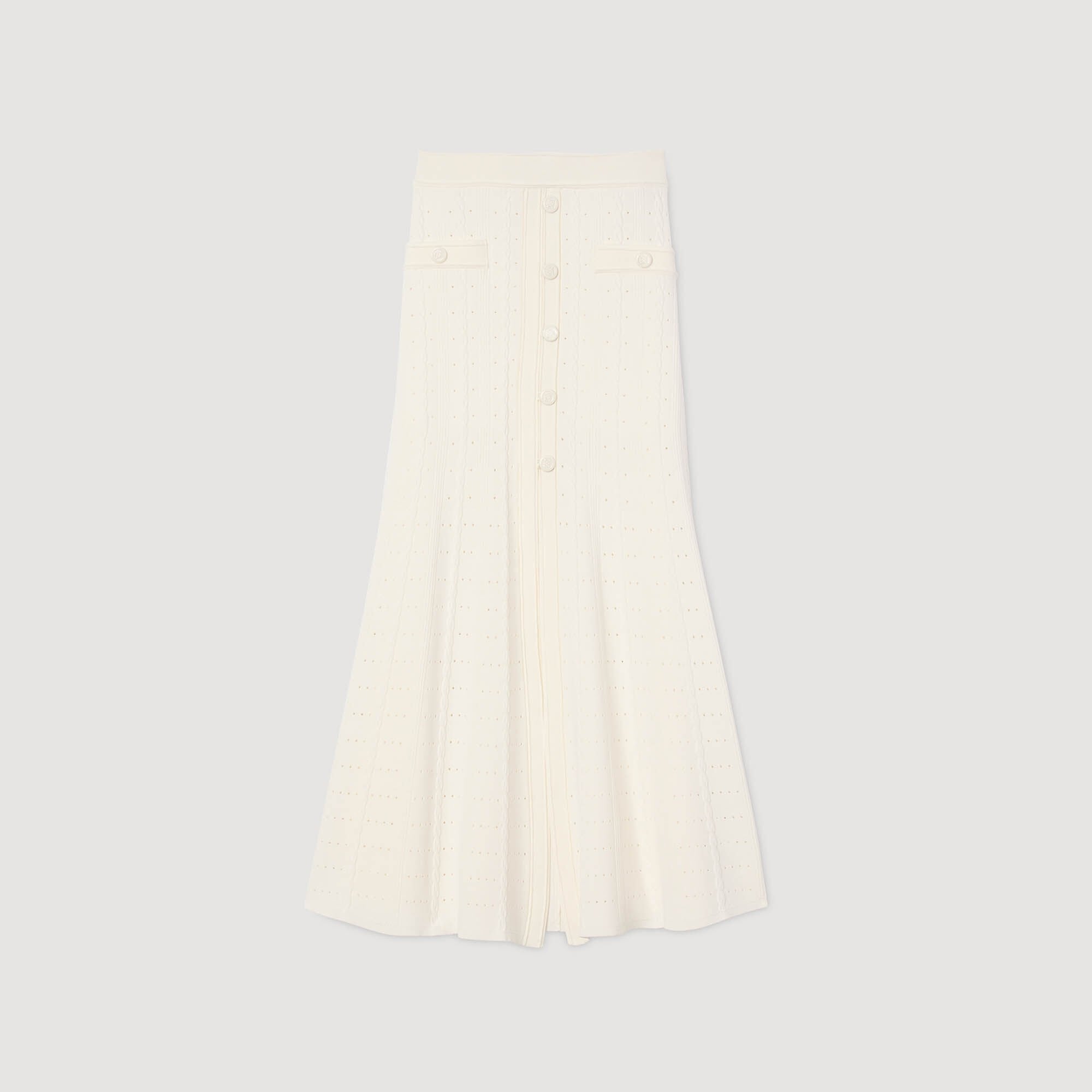 Sandro / Pointelle knit midi skirt Ecru