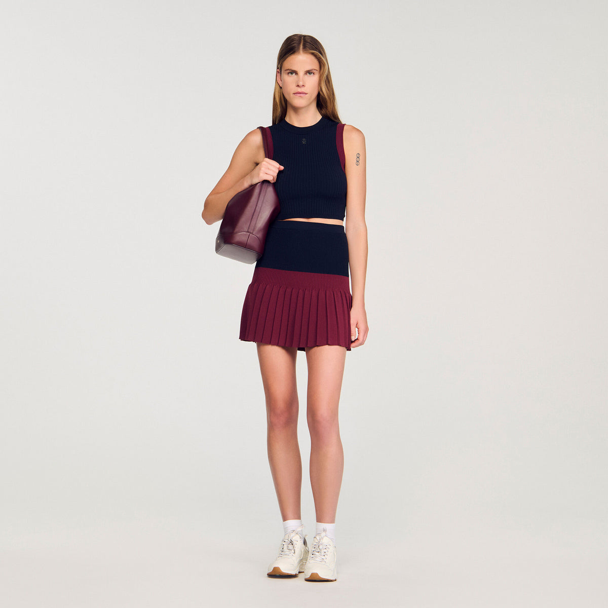 Sandro / Mini two-tone pleated skirt Navy Blue
