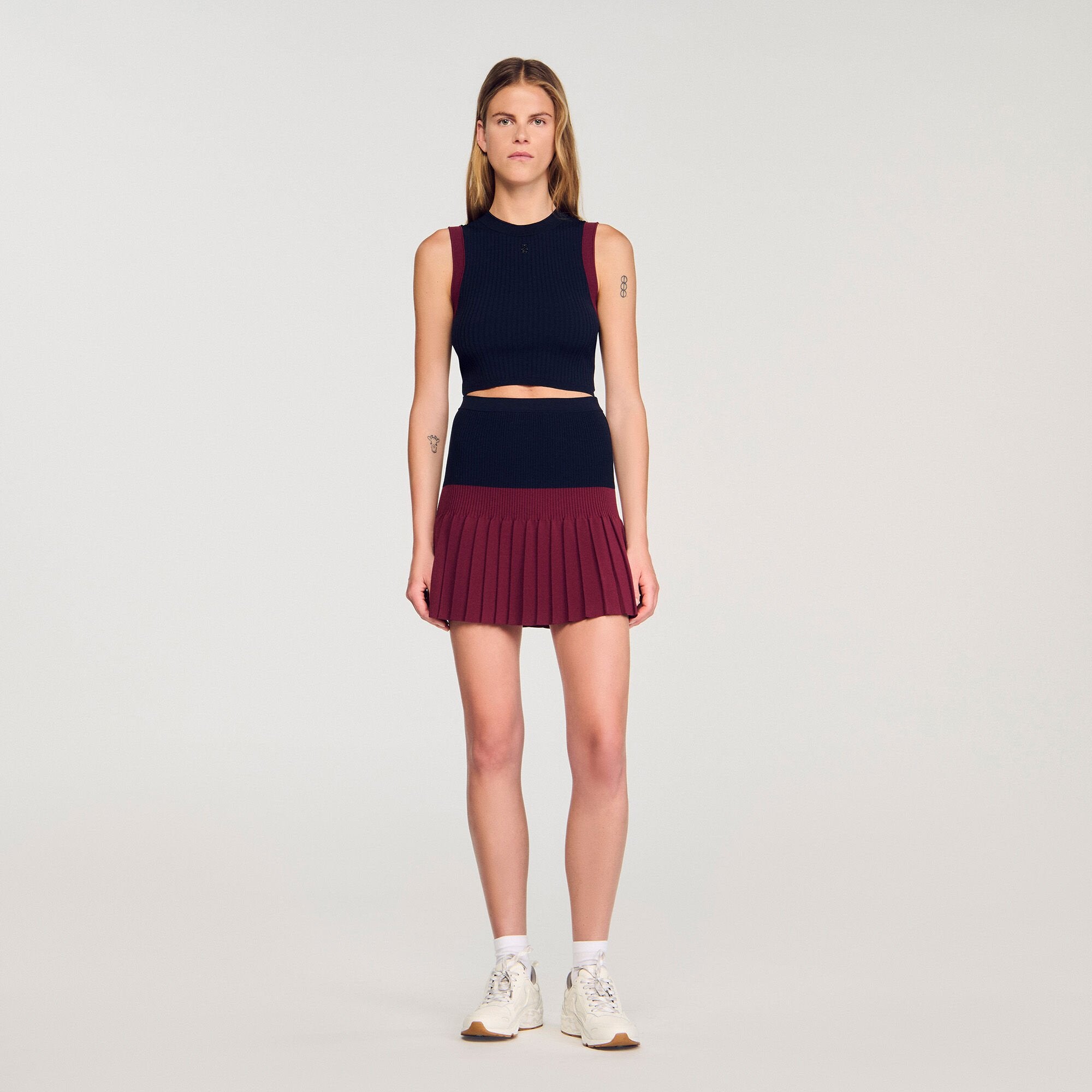 Sandro / Mini two-tone pleated skirt Navy Blue