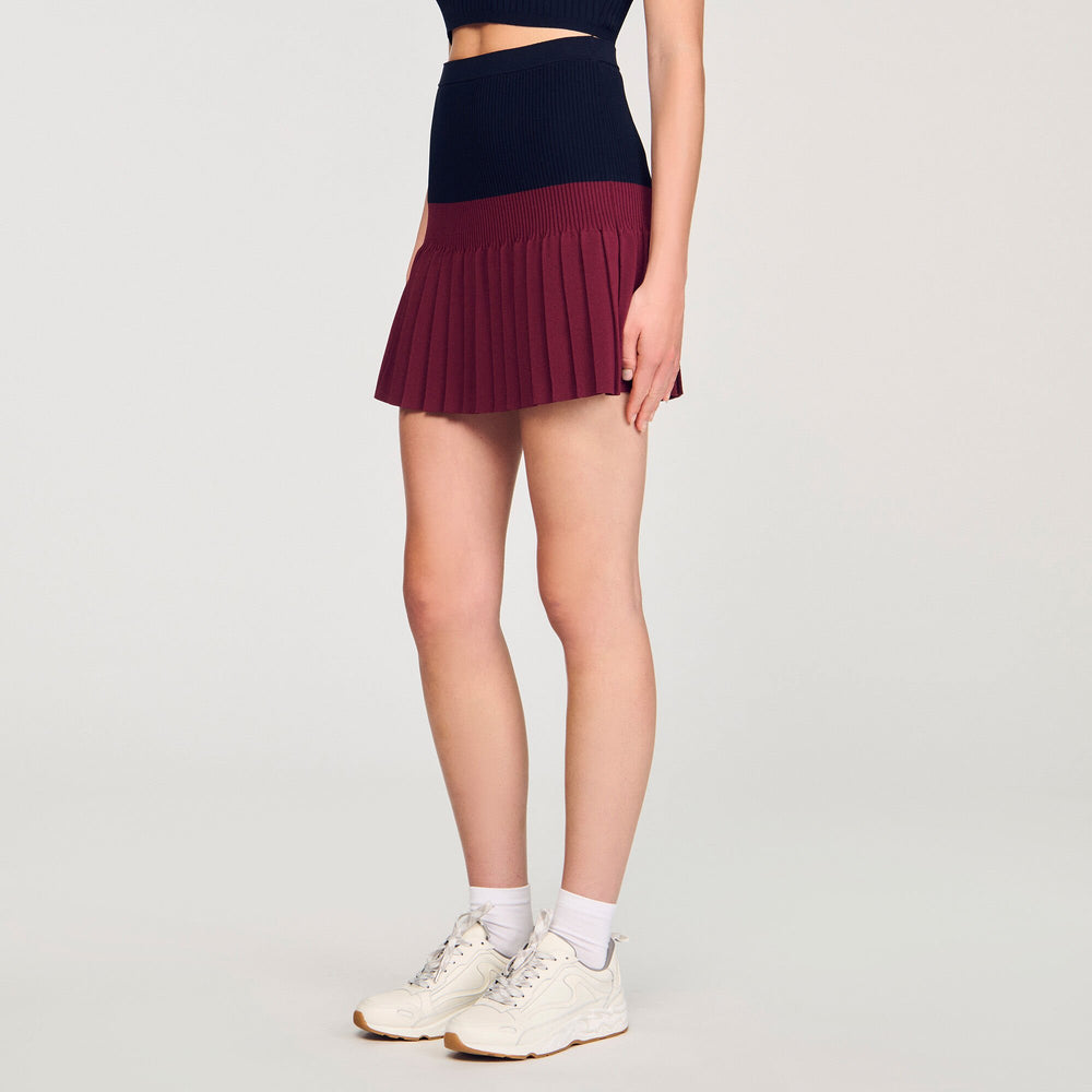 Sandro / Mini two-tone pleated skirt Navy Blue