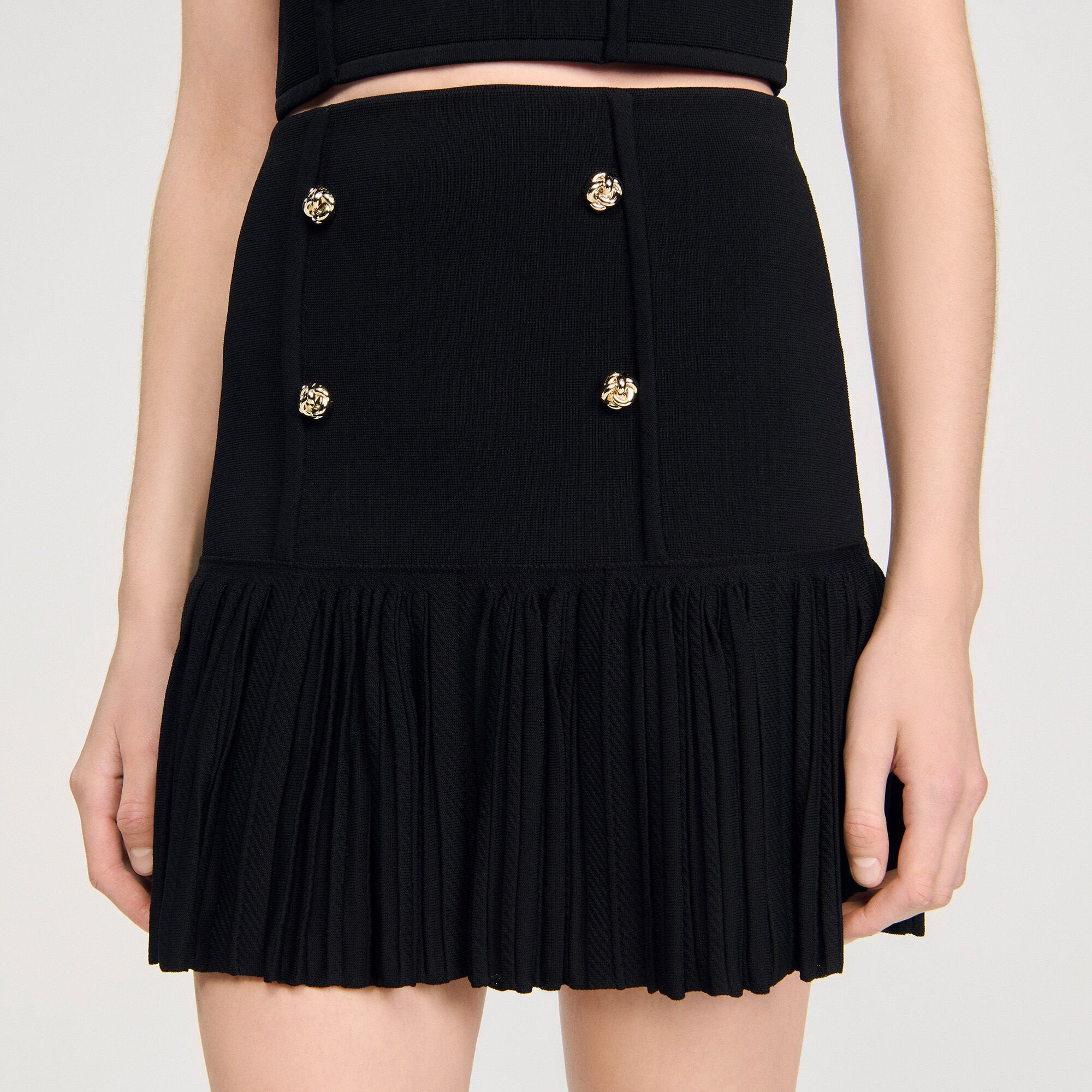 Sandro / Mini pleated knit skirt Black