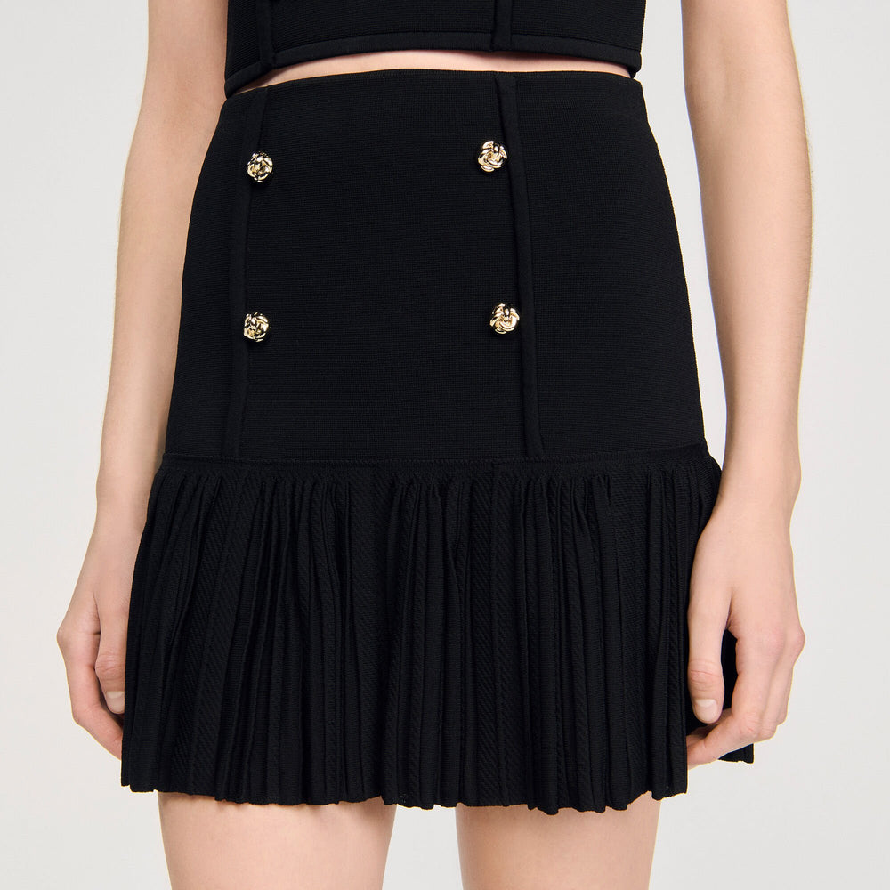 Sandro / Mini pleated knit skirt Black