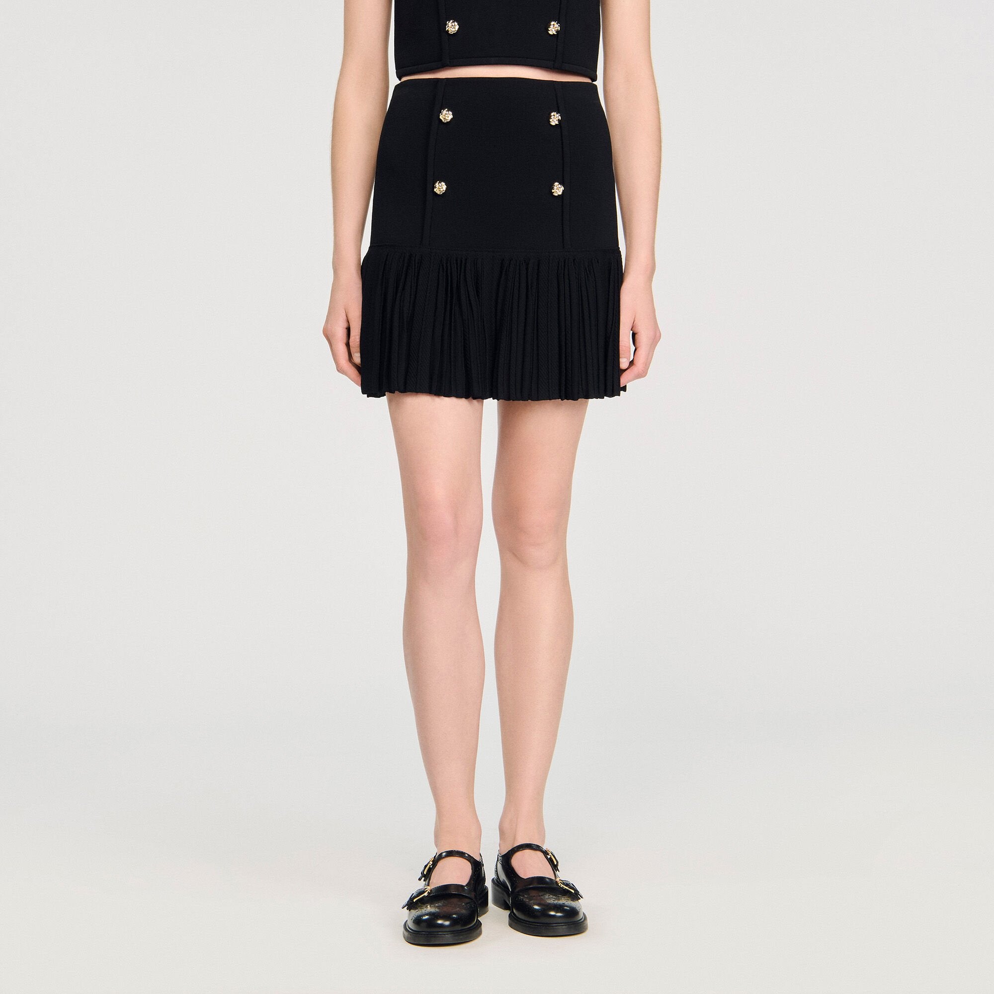 Sandro / Mini pleated knit skirt Black