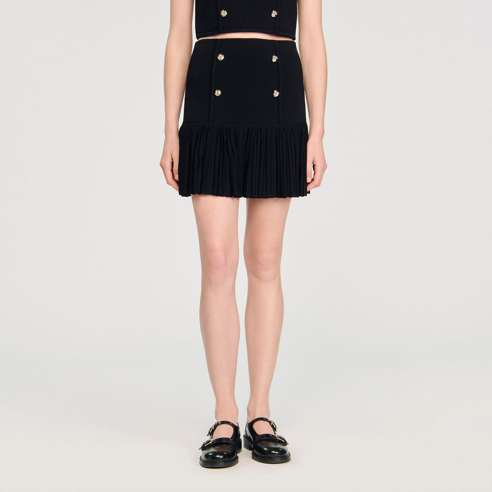 Sandro / Mini pleated knit skirt Black