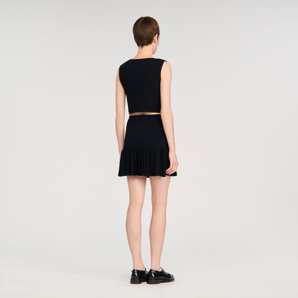 Sandro / Mini pleated knit skirt Black