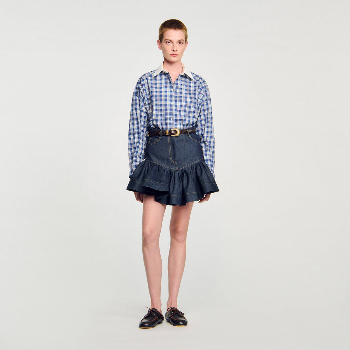 Sandro / Mini denim ruffled skirt Deep Blue