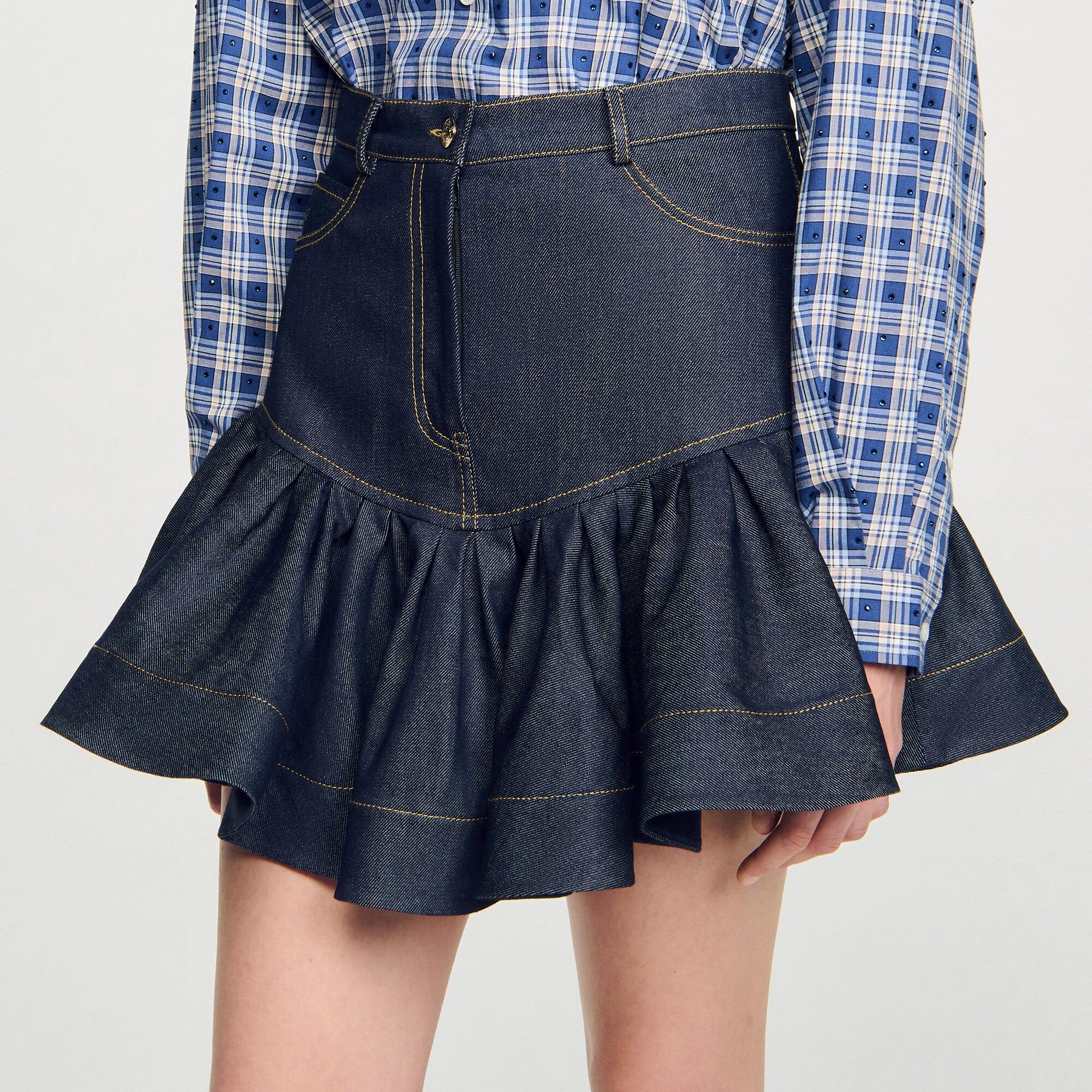 Sandro / Mini denim ruffled skirt Deep Blue