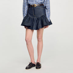 Sandro / Mini denim ruffled skirt Deep Blue