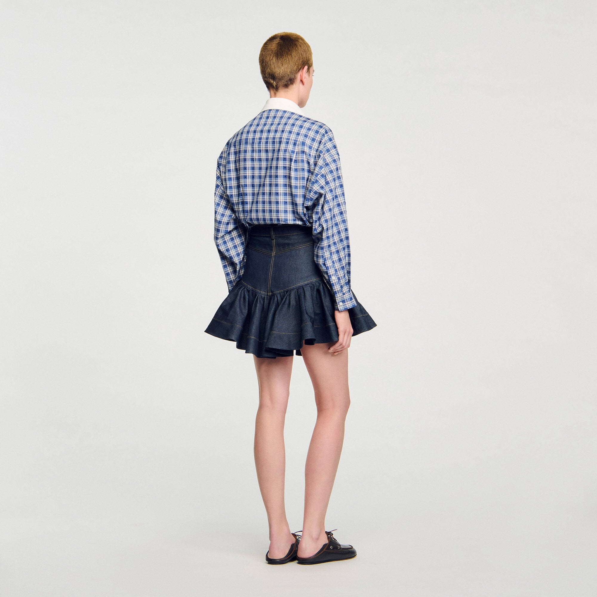 Sandro / Mini denim ruffled skirt Deep Blue