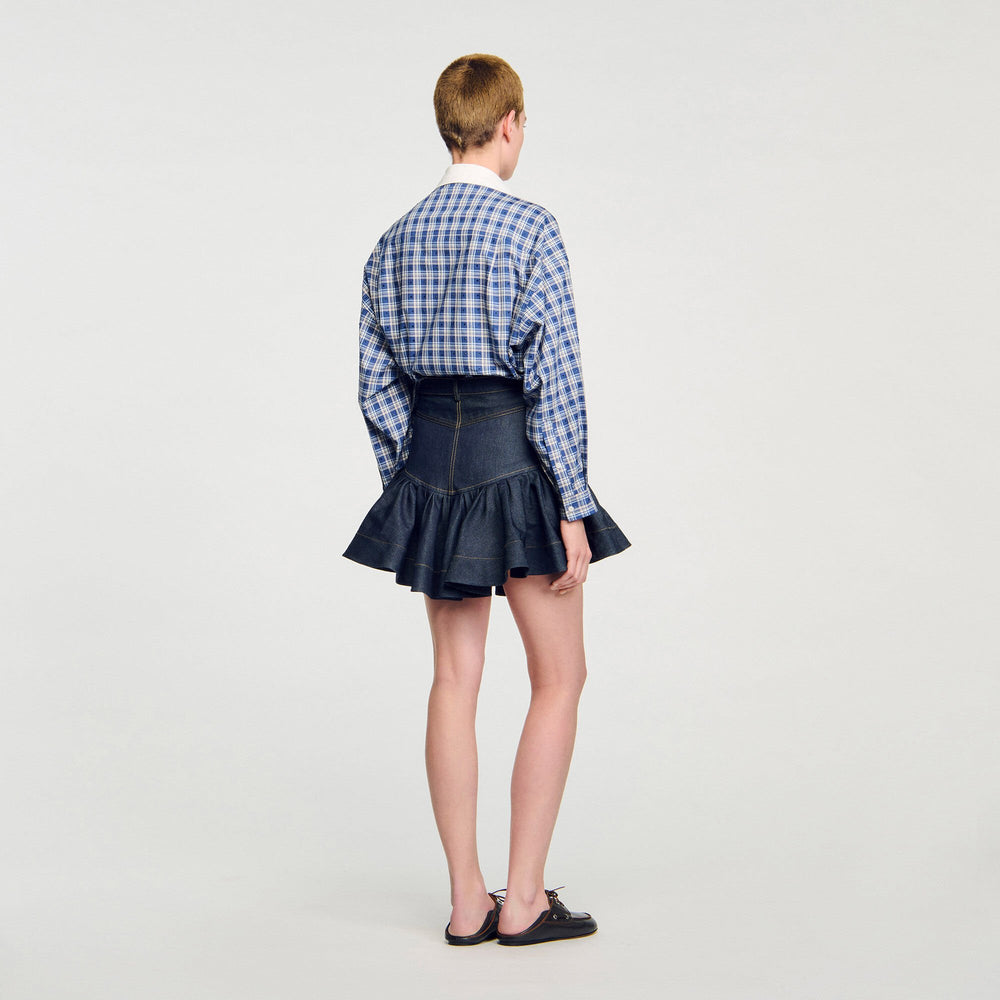 Sandro / Mini denim ruffled skirt Deep Blue