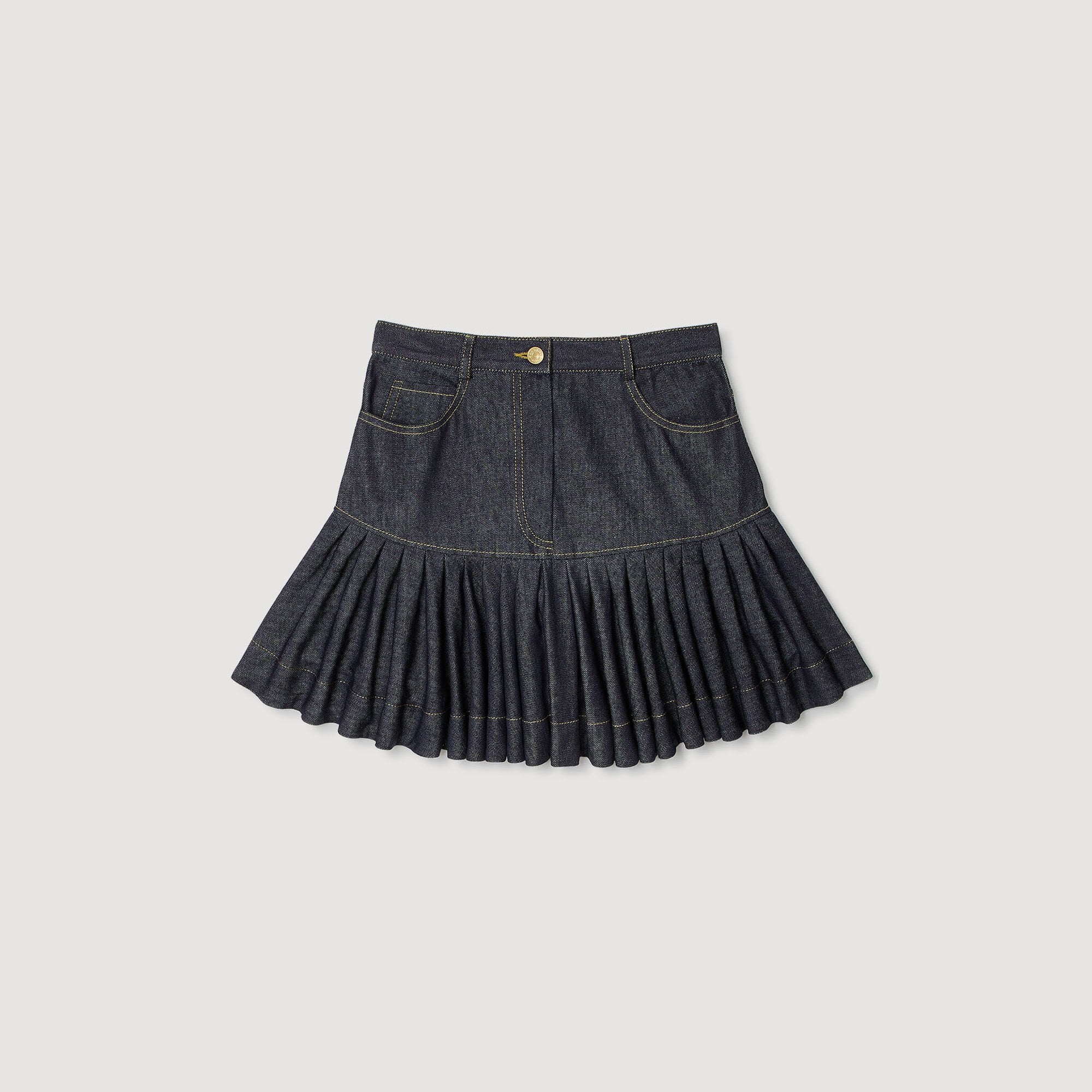 Sandro / Mini denim ruffled skirt Deep Blue