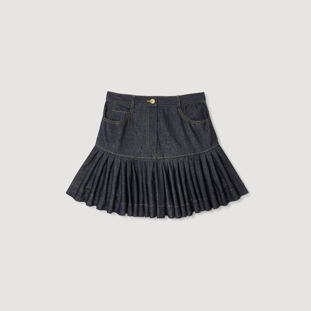 Sandro / Mini denim ruffled skirt Deep Blue