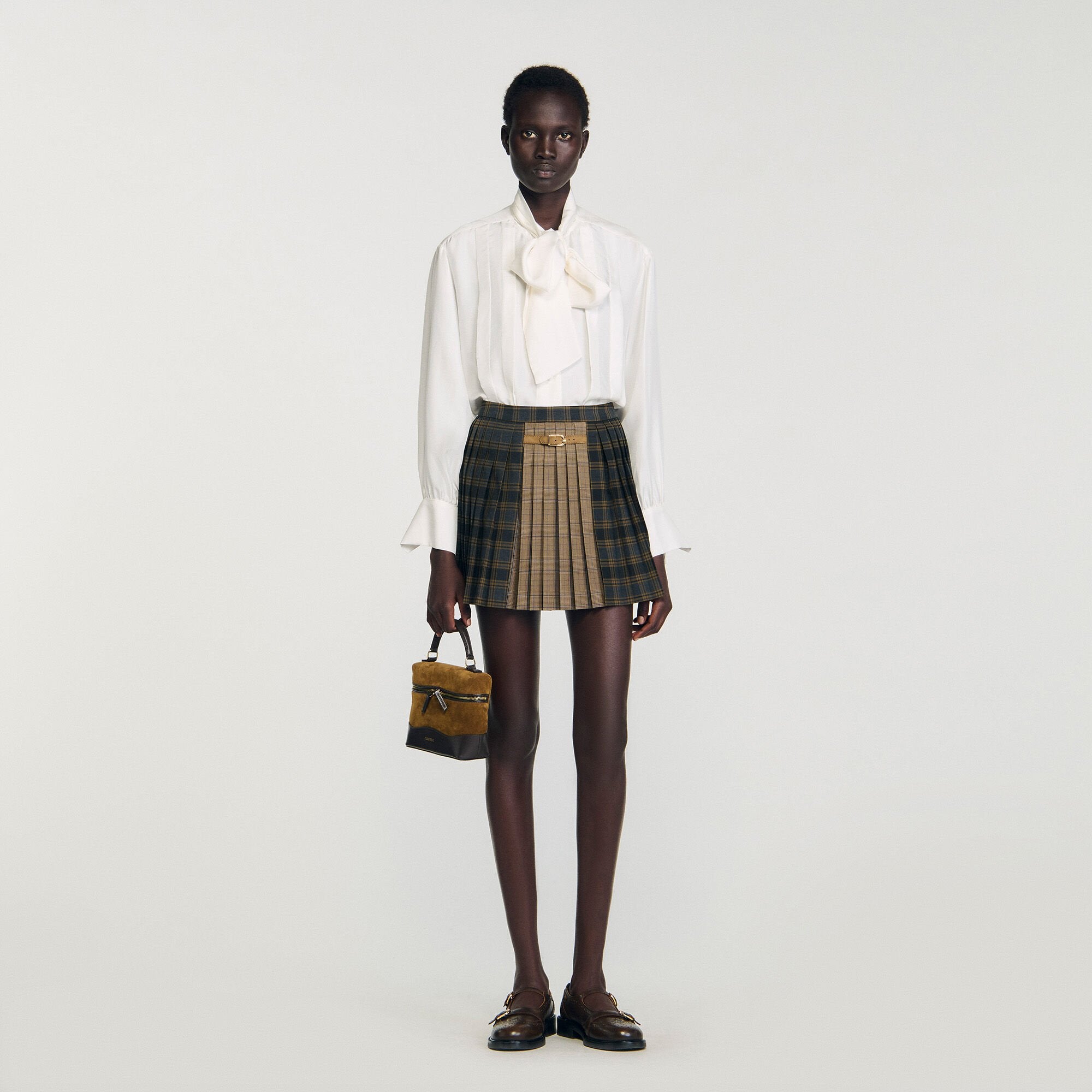 Sandro / Mini checked pleated skirt Ocher / Blue
