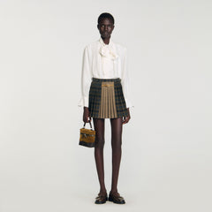 Sandro / Mini checked pleated skirt Ocher / Blue