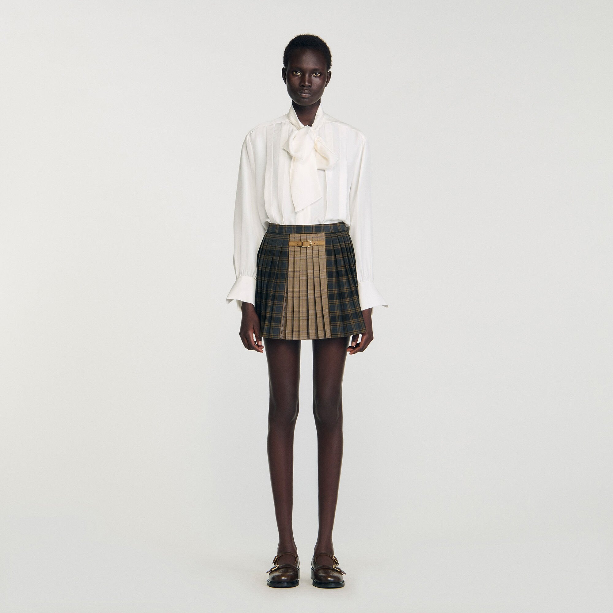 Sandro / Mini checked pleated skirt Ocher / Blue