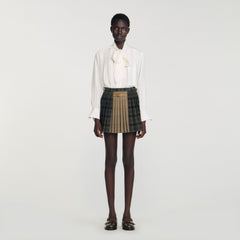Sandro / Mini checked pleated skirt Ocher / Blue