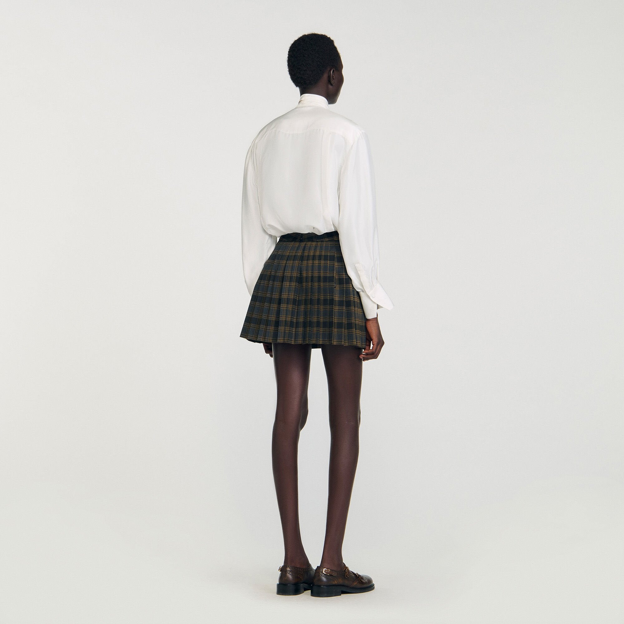 Sandro / Mini checked pleated skirt Ocher / Blue
