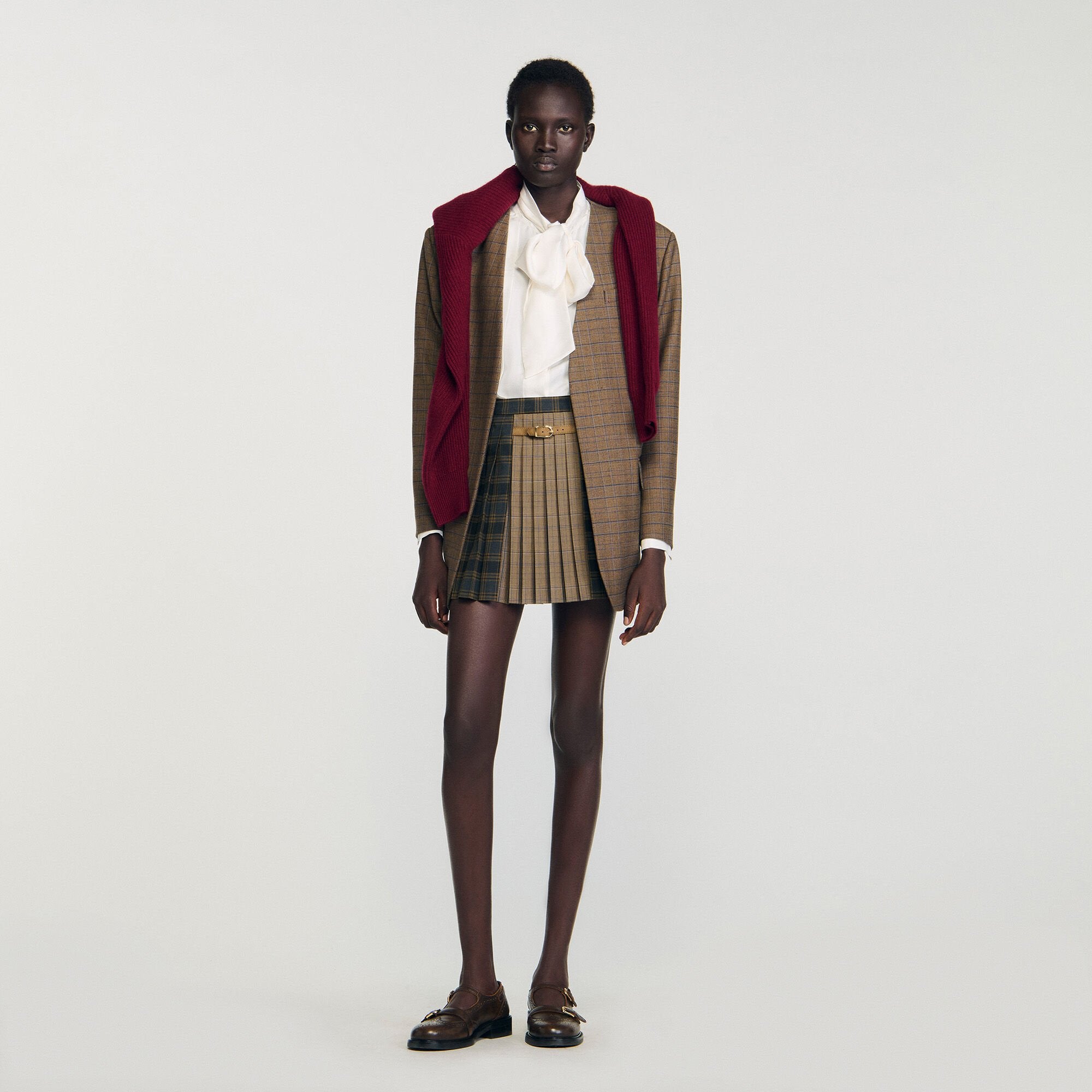 Sandro / Mini checked pleated skirt Ocher / Blue