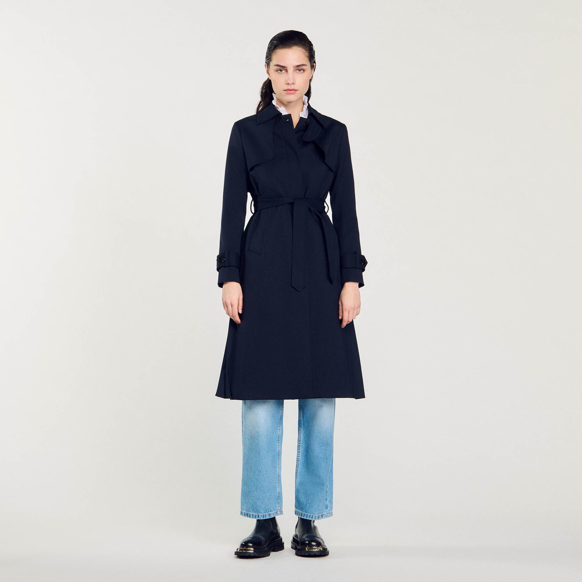 Sandro / Trench coat with pleated inset Navy Blue