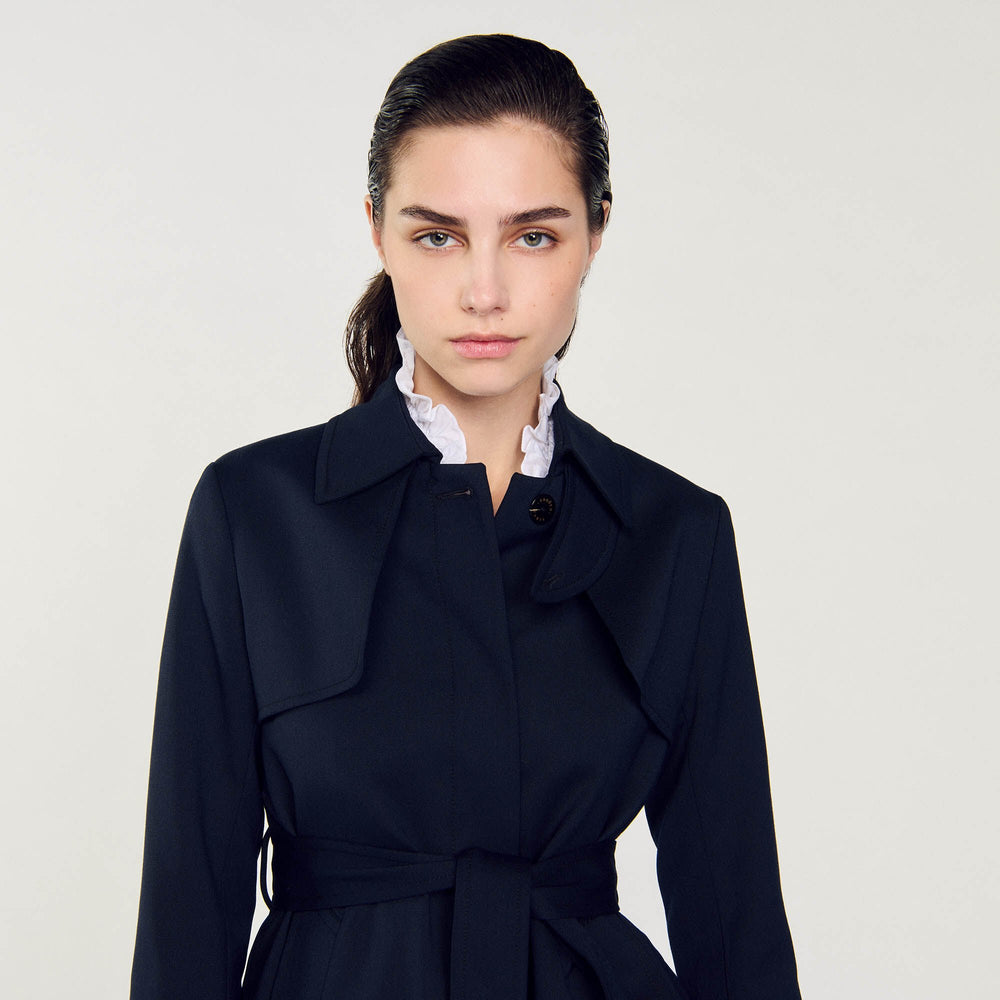 Sandro / Trench coat with pleated inset Navy Blue