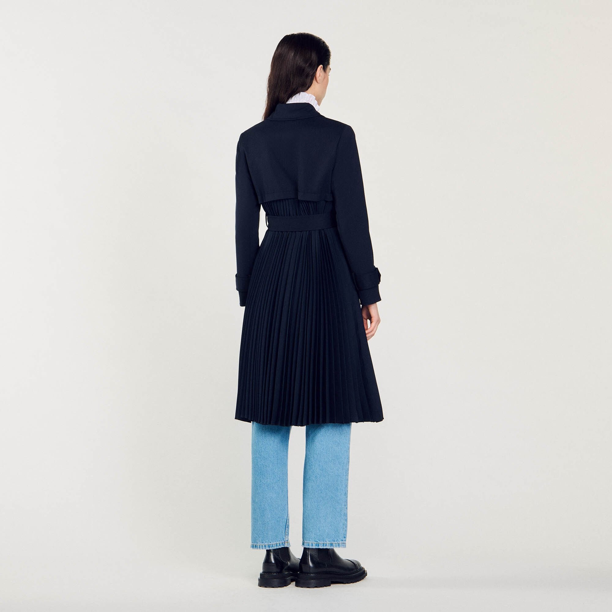 Sandro / Trench coat with pleated inset Navy Blue