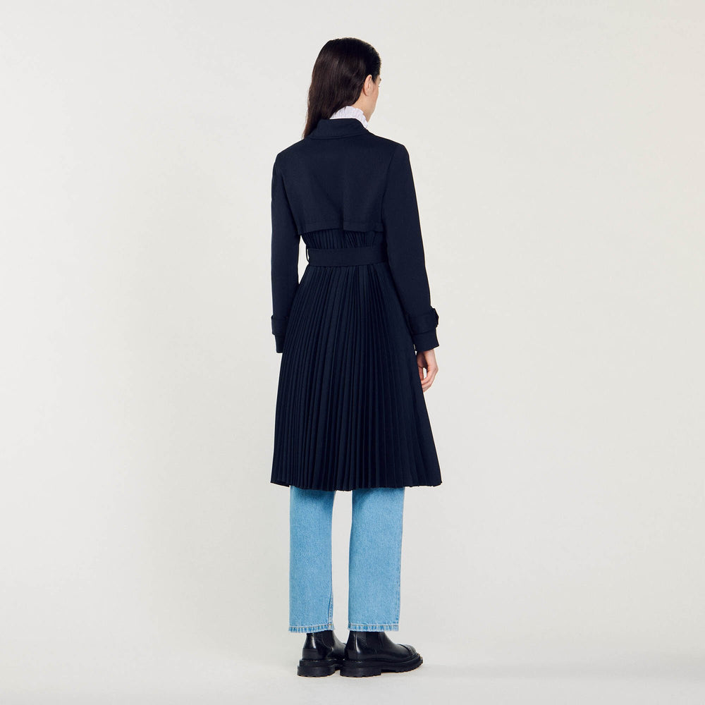 Sandro / Trench coat with pleated inset Navy Blue