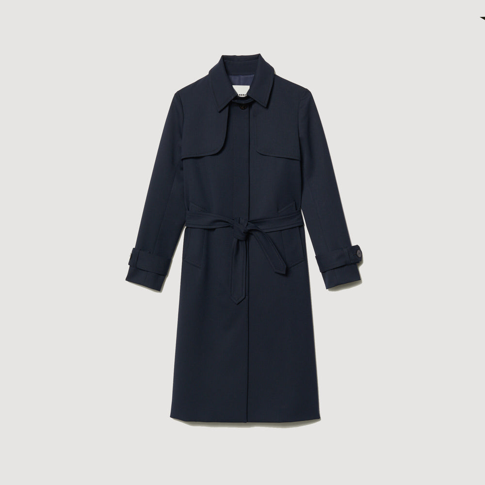 Sandro / Trench coat with pleated inset Navy Blue