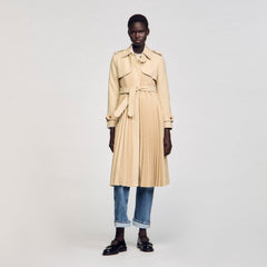 Sandro / Pleated trench coat with belt Beige