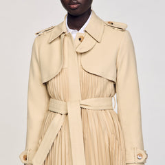 Sandro / Pleated trench coat with belt Beige