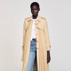 Sandro / Pleated trench coat with belt Beige
