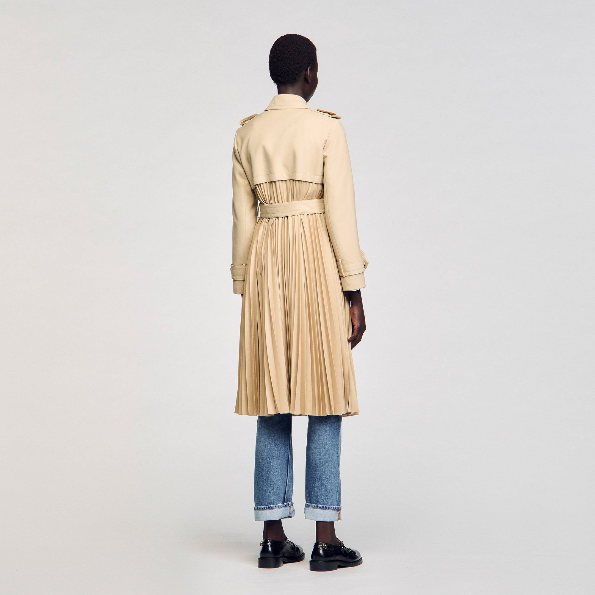 Sandro / Pleated trench coat with belt Beige