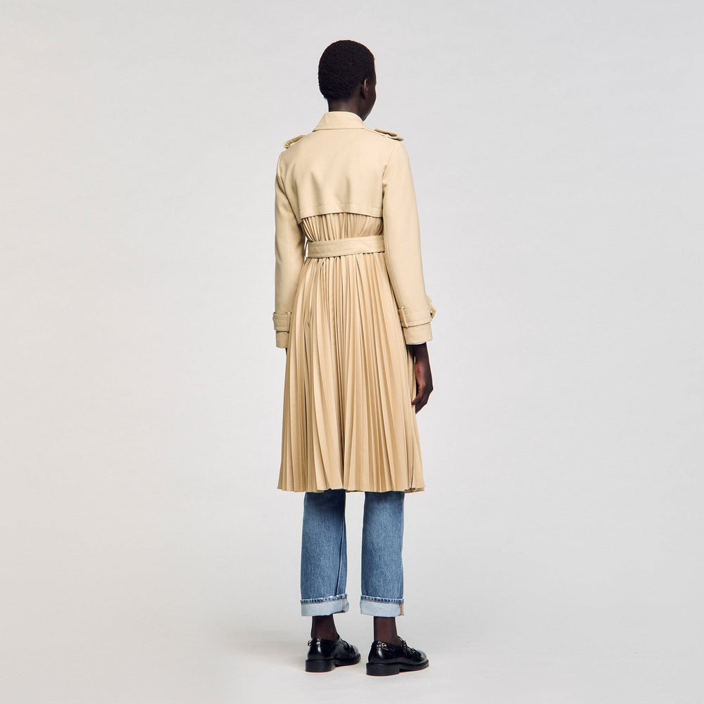 Sandro / Pleated trench coat with belt Beige