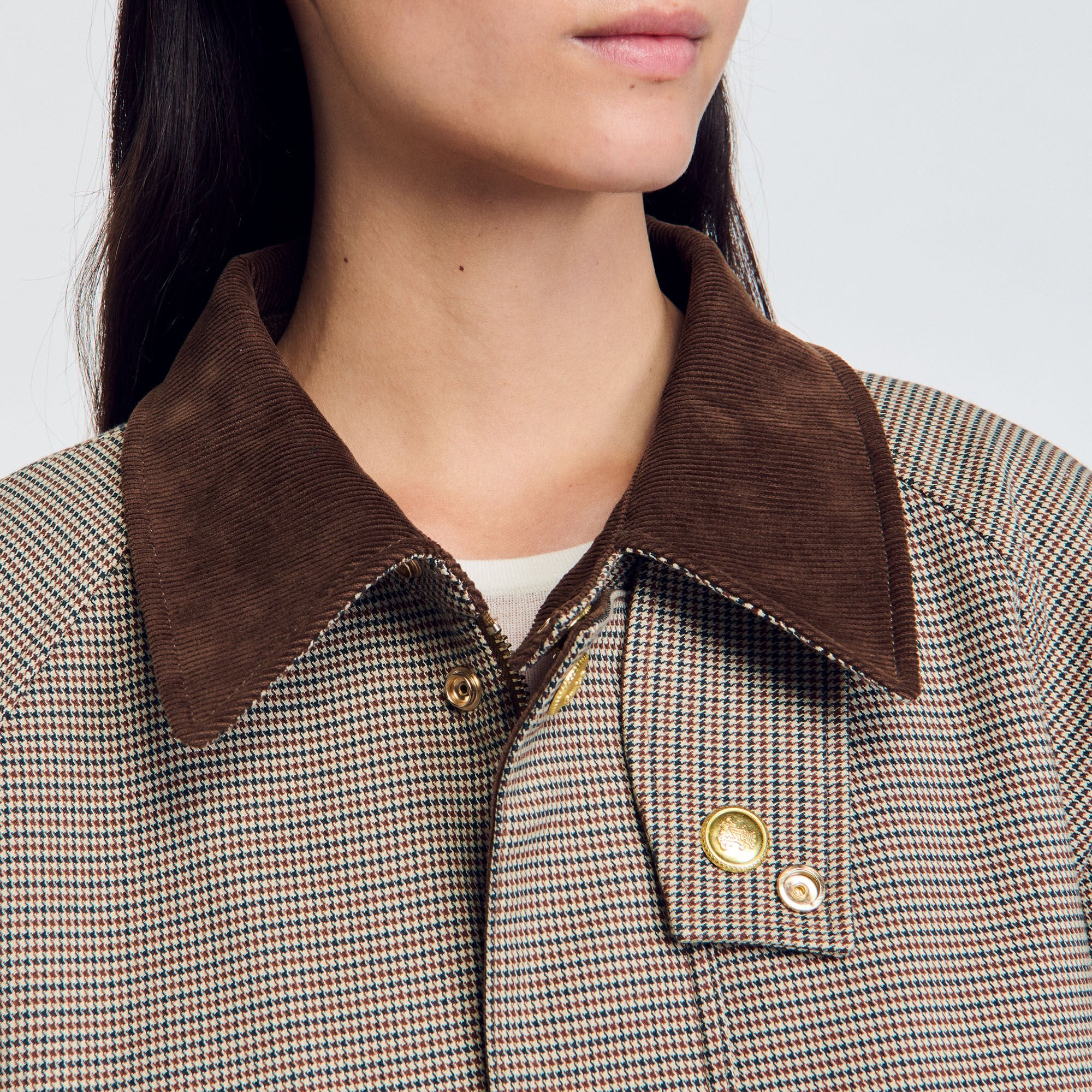 Sandro / Check coat with velvet collar Brown