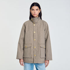 Sandro / Check coat with velvet collar Brown