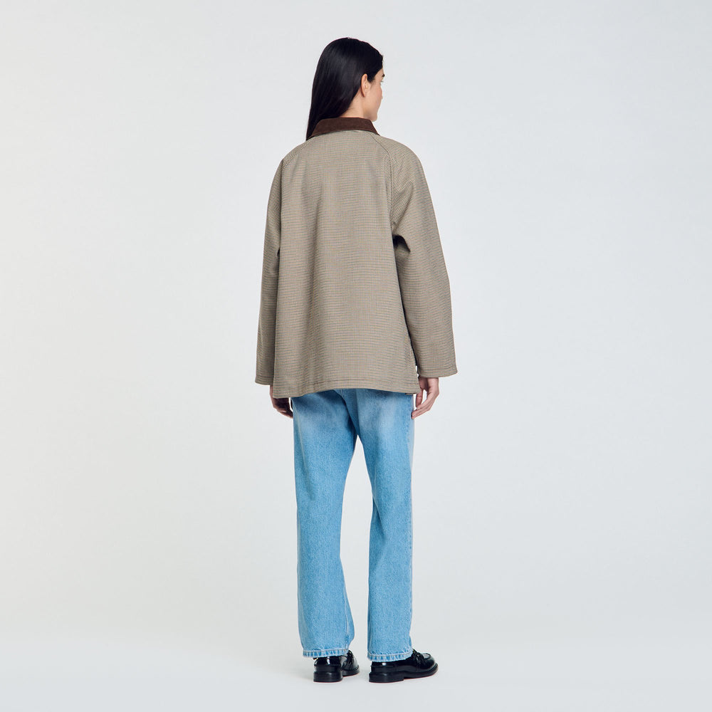 Sandro / Check coat with velvet collar Brown