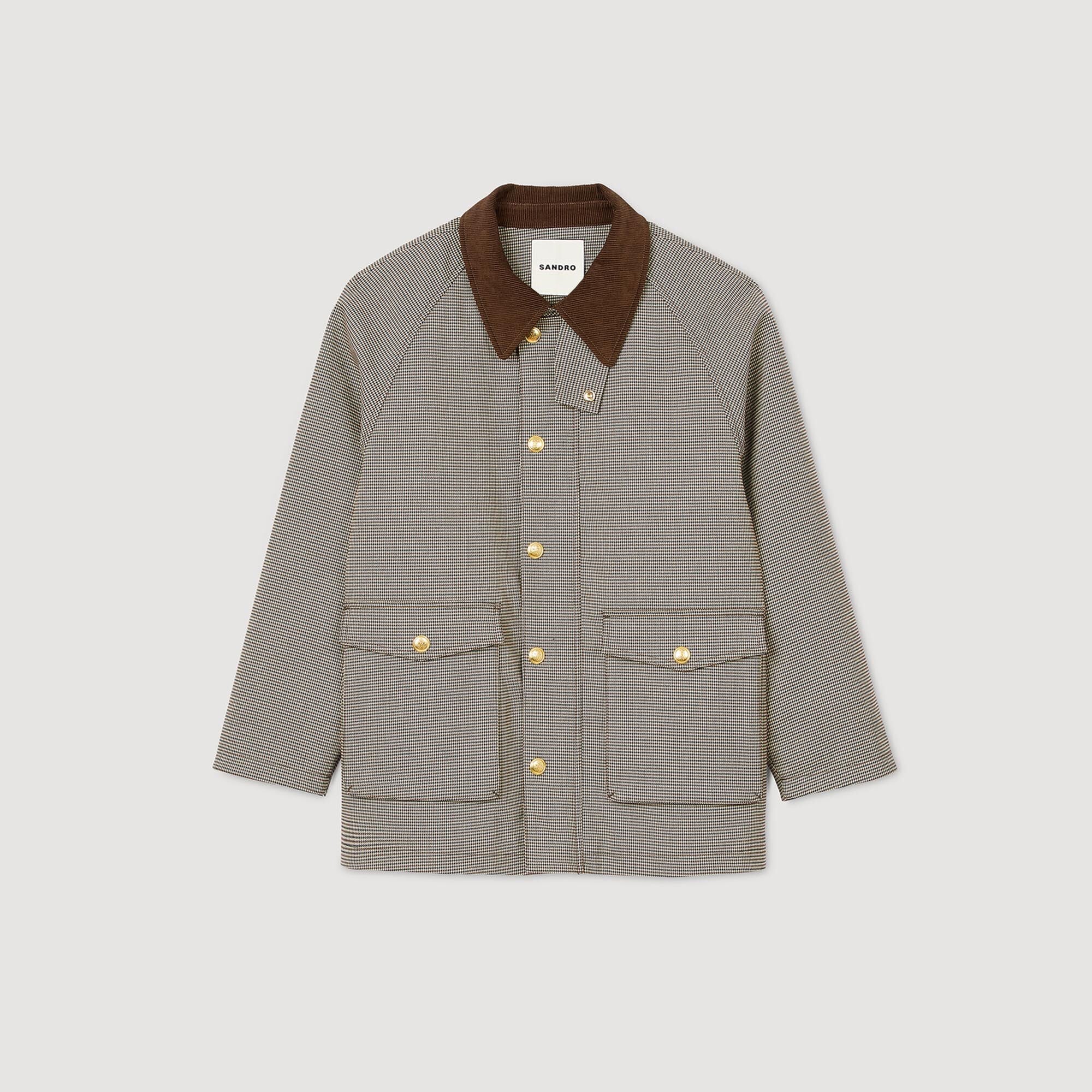 Sandro / Check coat with velvet collar Brown