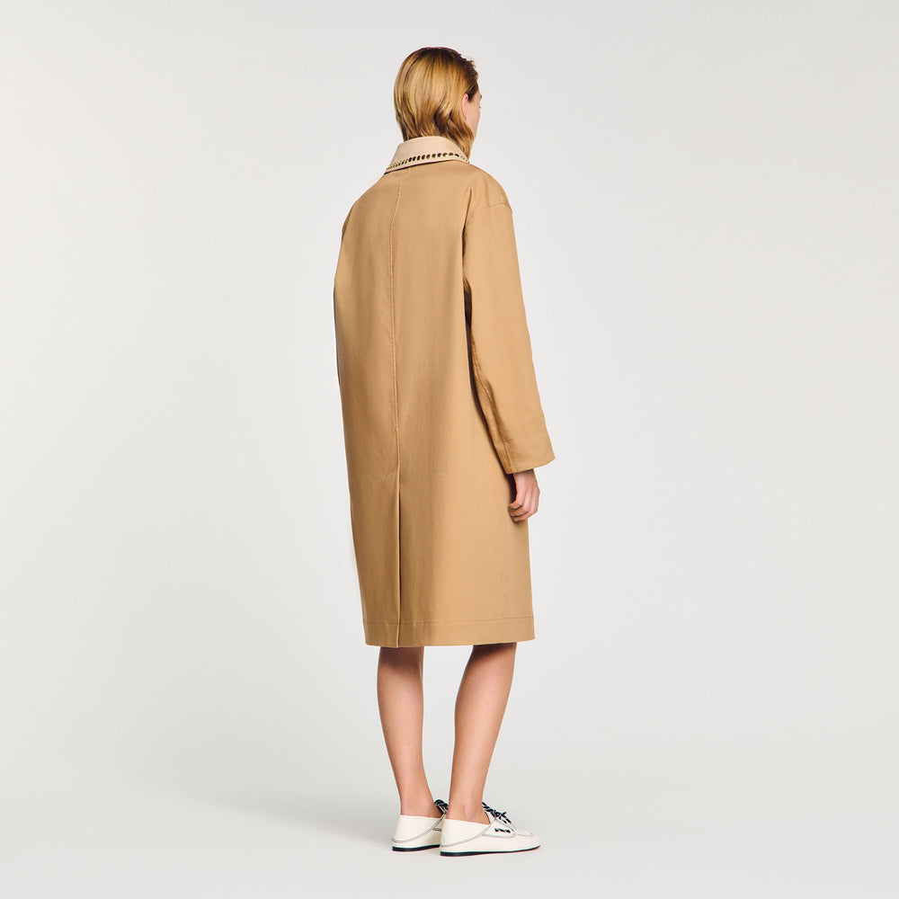 Sandro / Trench coat with rhinestone collar Camel