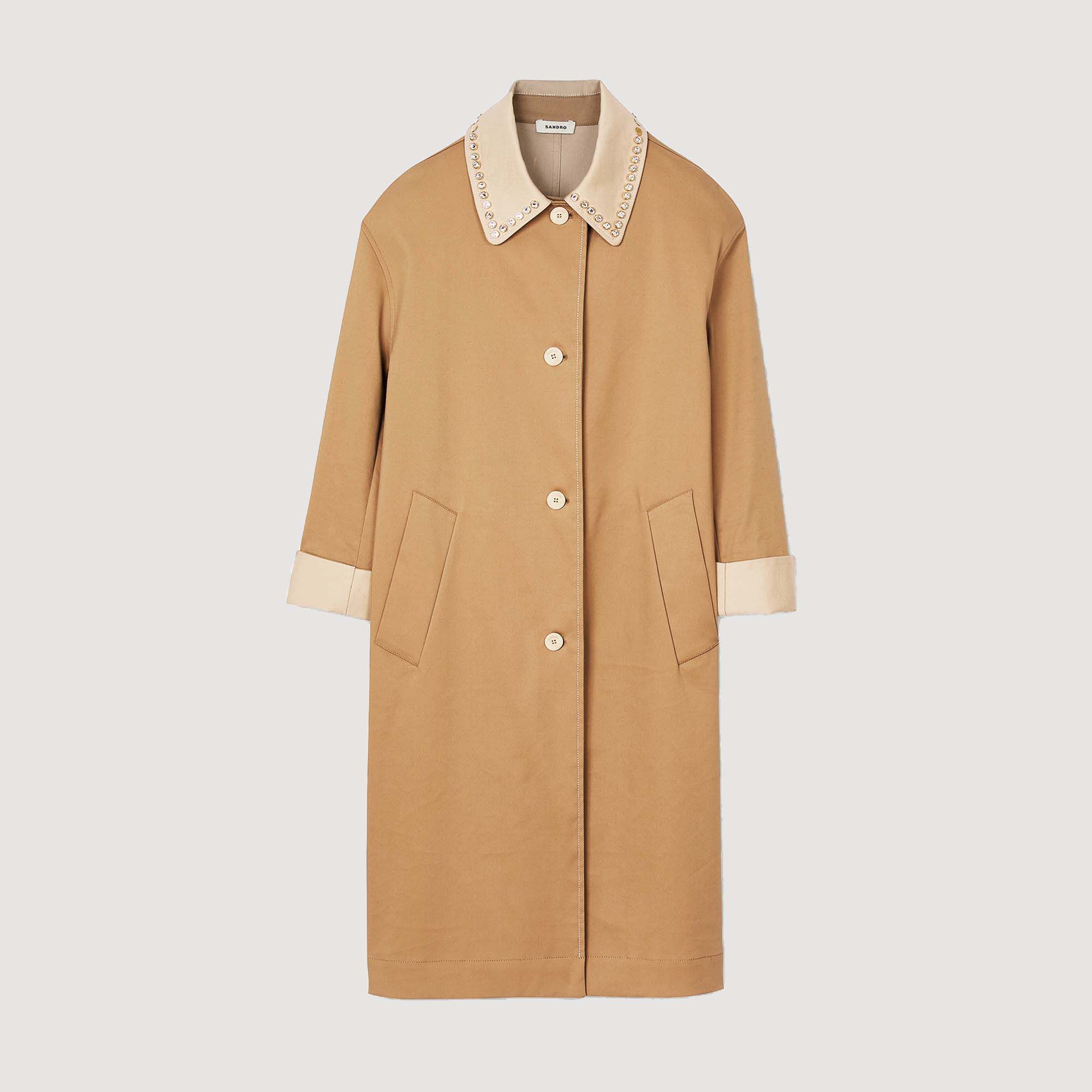 Sandro / Trench coat with rhinestone collar Camel