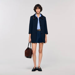 Sandro / Coat with leather stripes Navy Blue