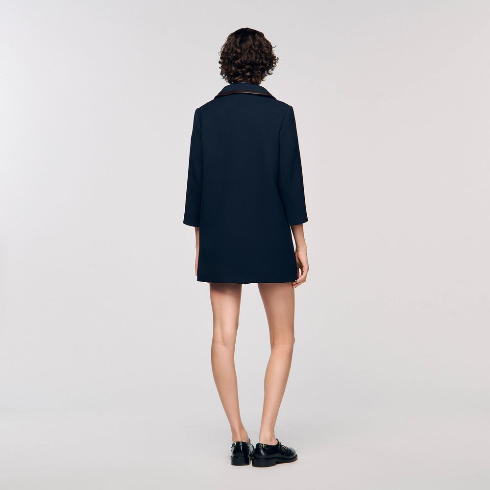 Sandro / Coat with leather stripes Navy Blue