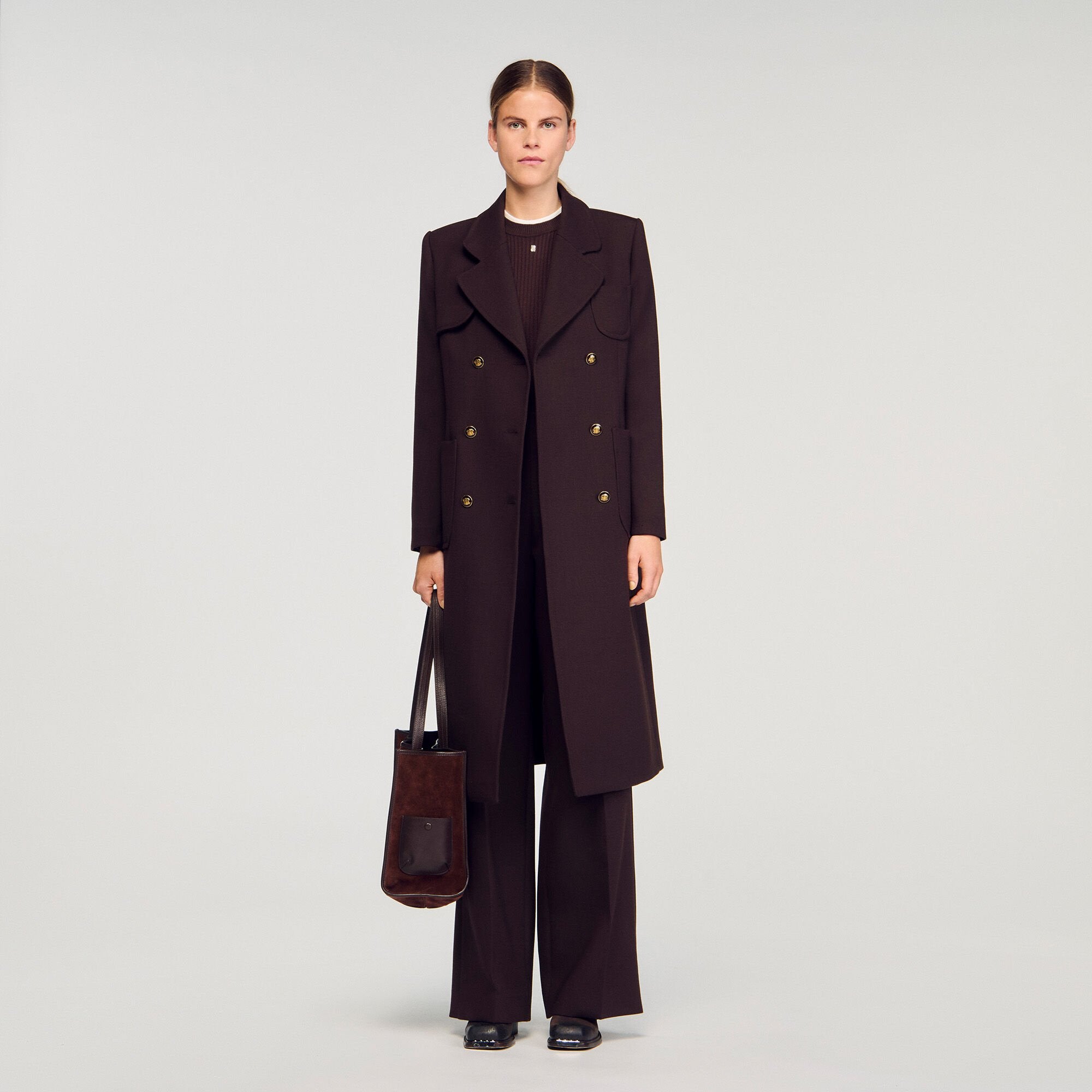 Sandro / Long double-breasted coat Brown
