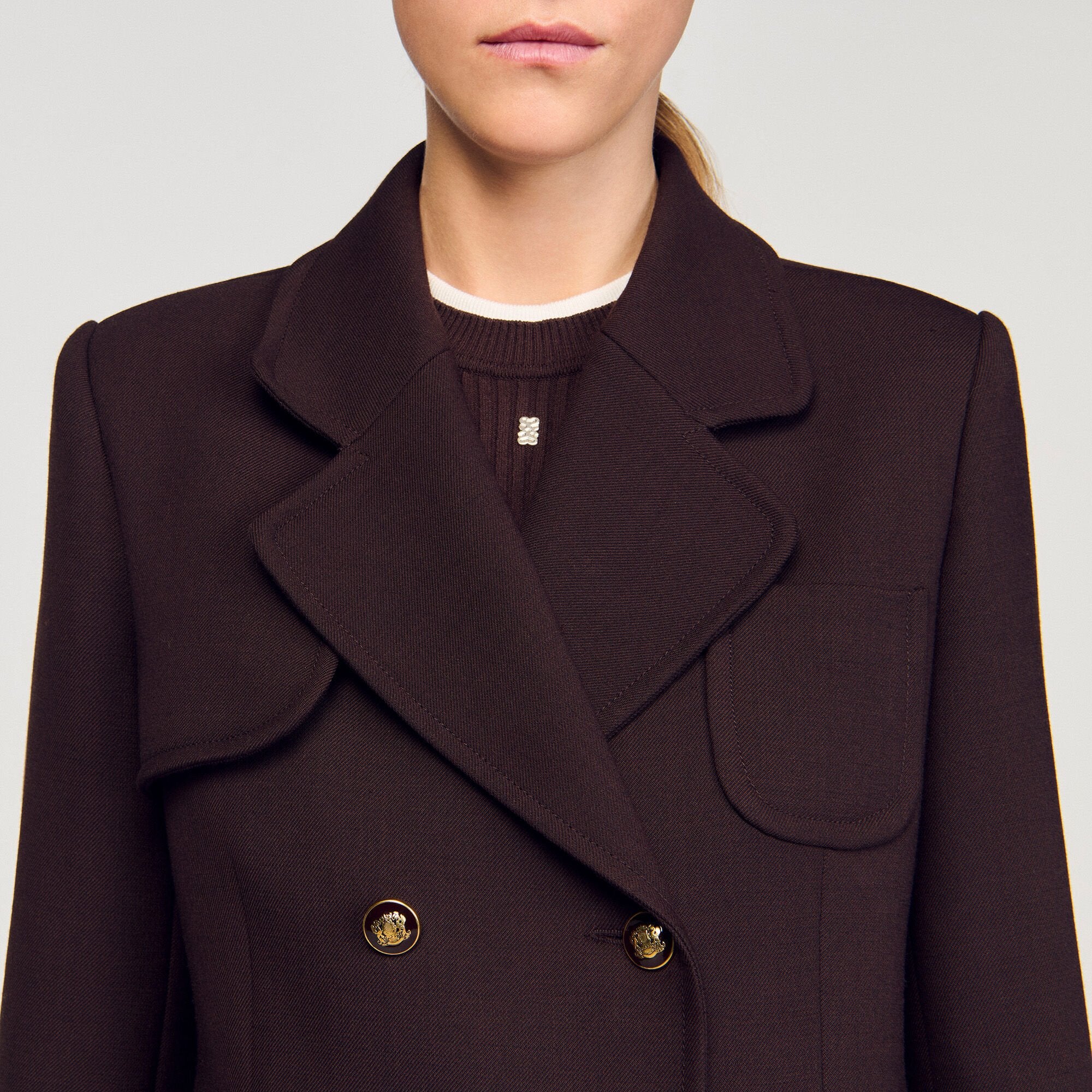 Sandro / Long double-breasted coat Brown
