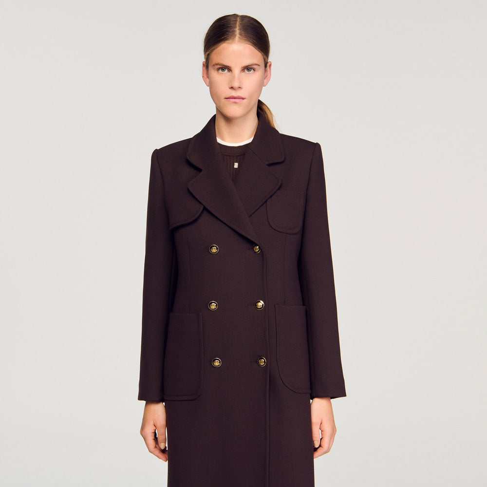 Sandro / Long double-breasted coat Brown