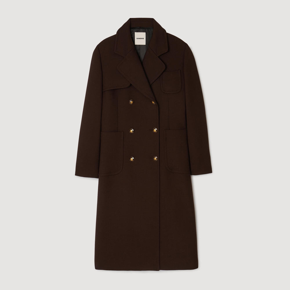 Sandro / Long double-breasted coat Brown
