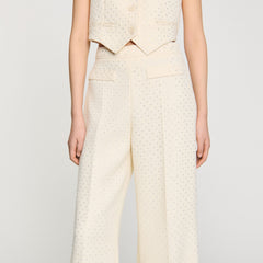 Sandro / Tweed rhinestone-covered trousers Ecru