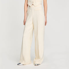 Sandro / Tweed rhinestone-covered trousers Ecru