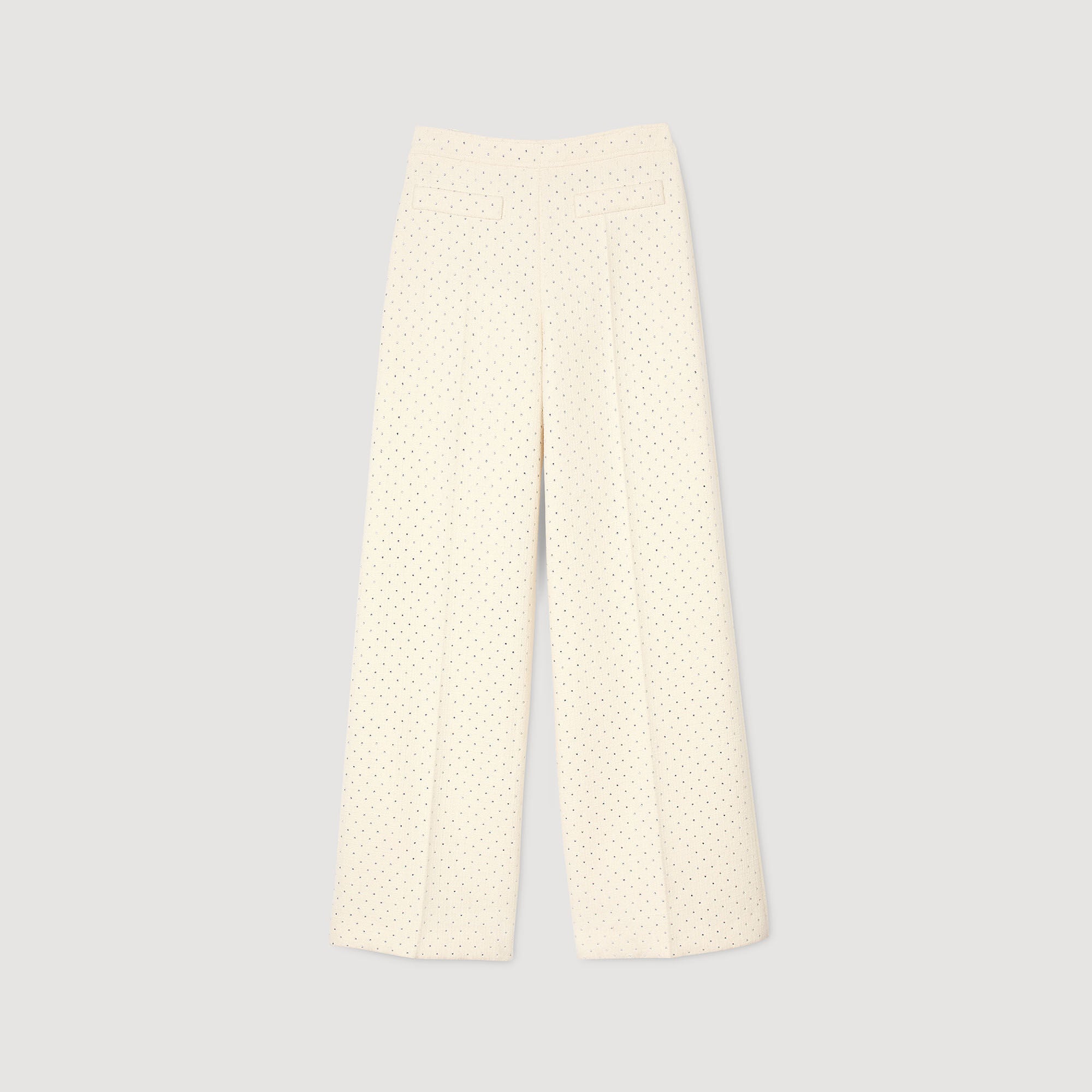 Sandro / Tweed rhinestone-covered trousers Ecru