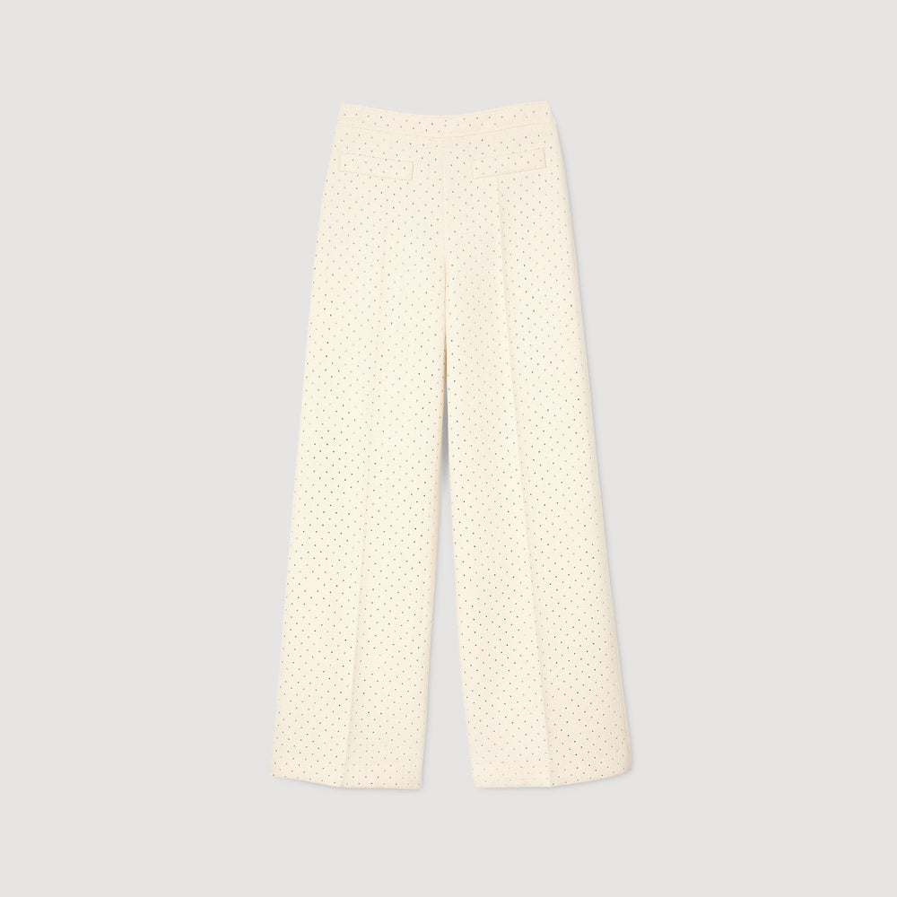 Sandro / Tweed rhinestone-covered trousers Ecru