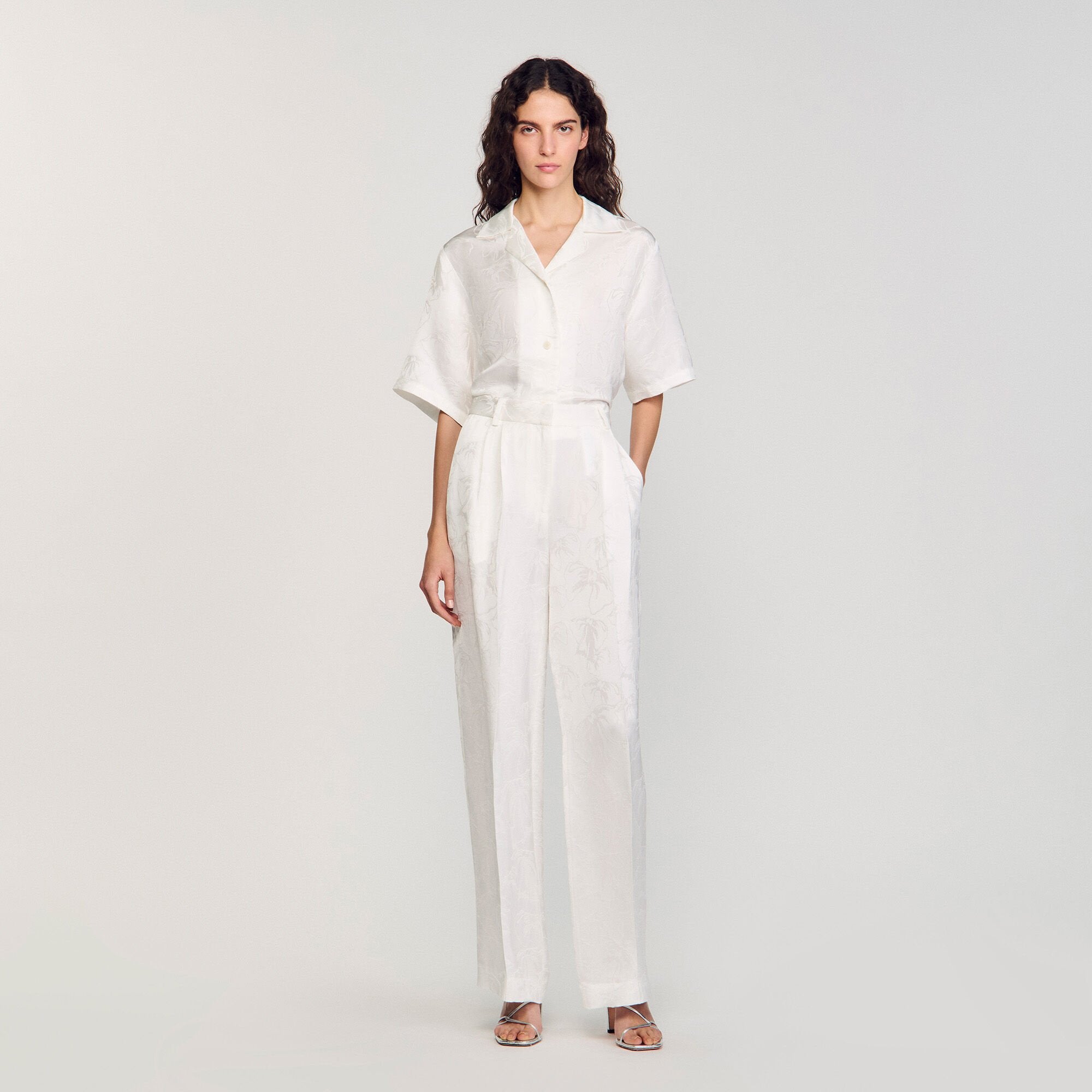 Sandro / Jacquard flowers trousers White
