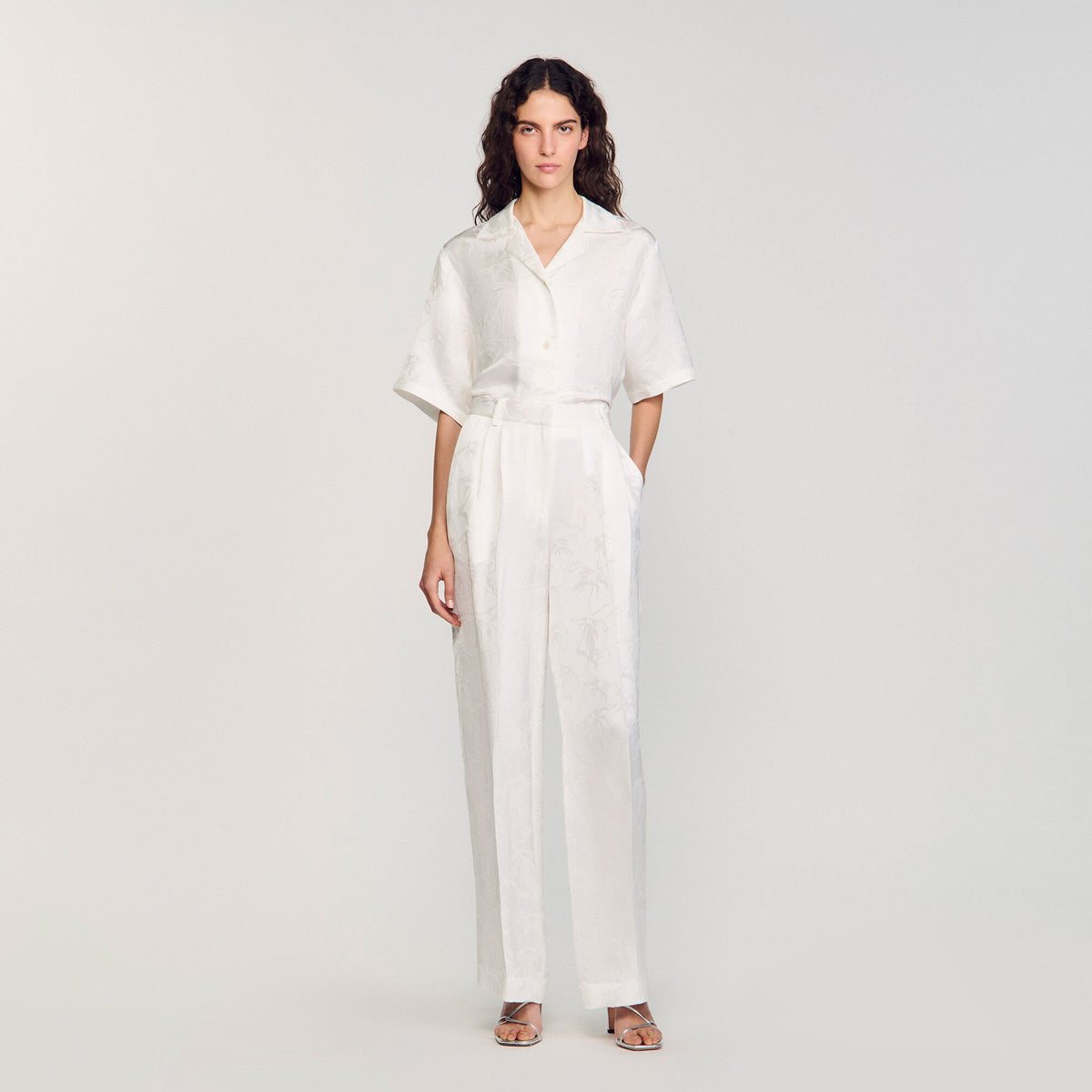 Sandro / Jacquard flowers trousers White